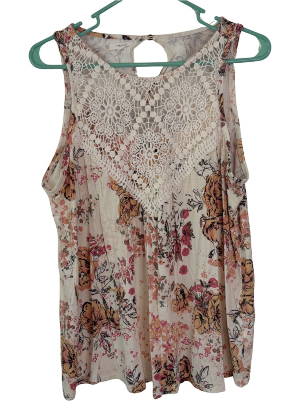 3/$20 Maurices Cream Floral Crochet Yoke Tank Top